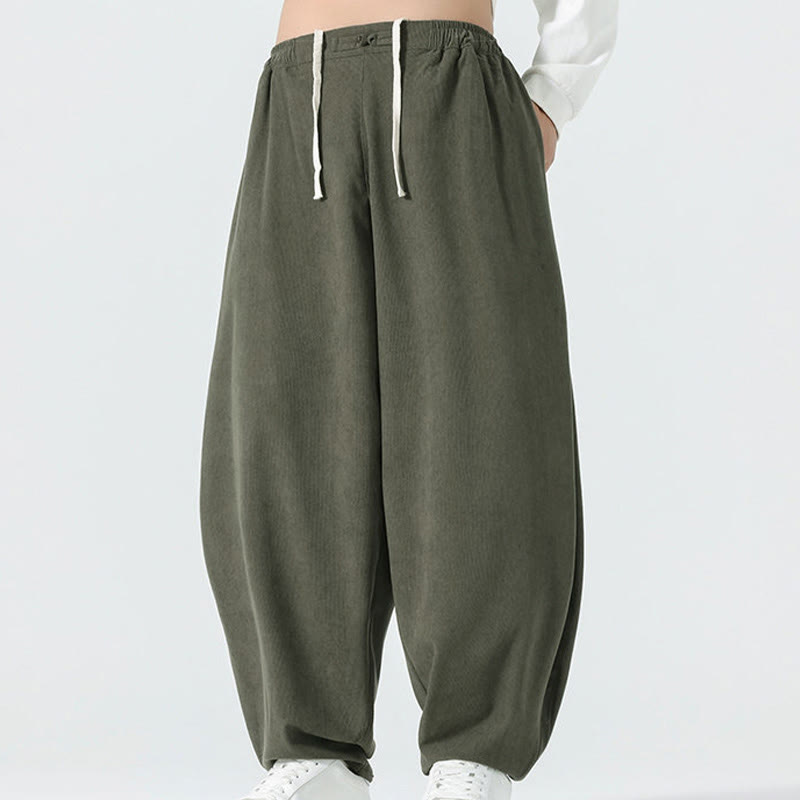Buddha Stones Fall Solid Color Corduroy Men's Harem Pants With Pockets - image 2