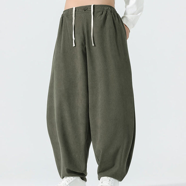 Buddha Stones Fall Solid Color Corduroy Men's Harem Pants With Pockets - image 2