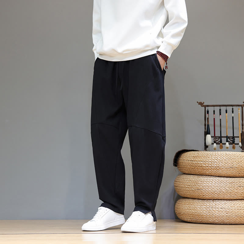 Buddha Stones Winter Solid Color Fleece-lined Men's Cotton Linen Pants With Pockets - image 13