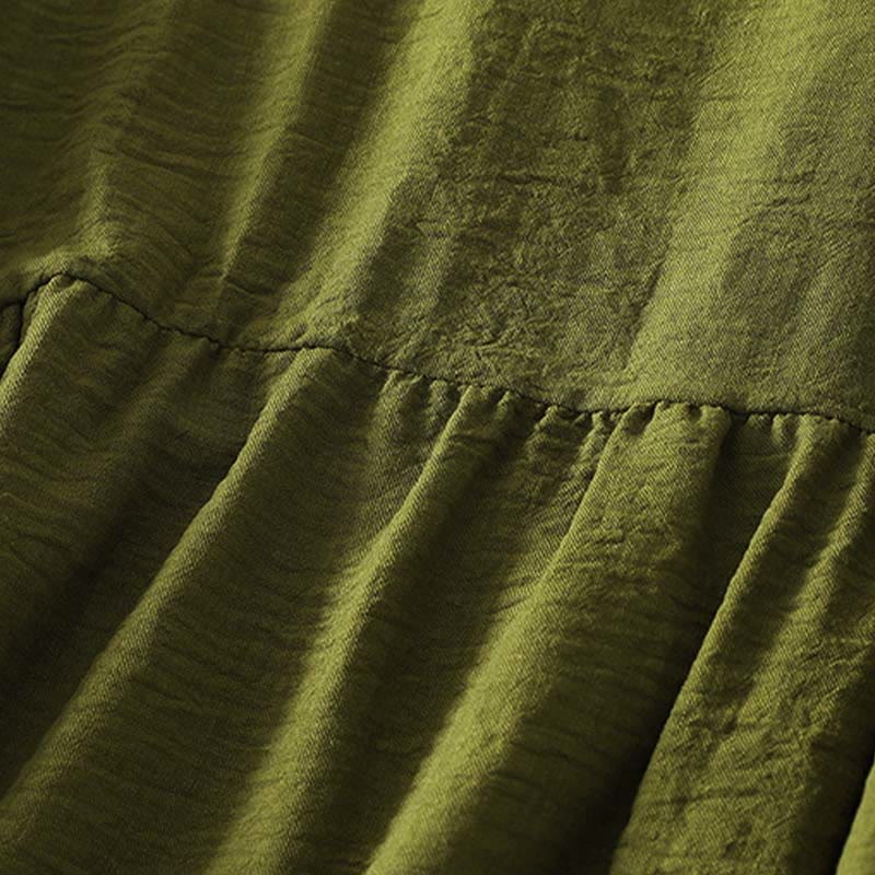 Buddha Stones Casual Olive Green Crew Neck Women's Cotton Linen Long Sleeve Shirt - image 4