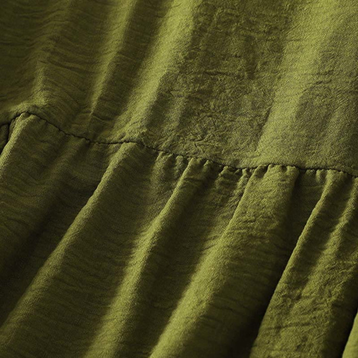 Buddha Stones Casual Olive Green Crew Neck Women's Cotton Linen Long Sleeve Shirt - image 4