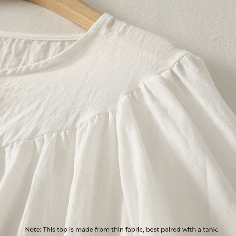 Buddha Stones White Buttons Ruffled Long Sleeve Women's Cotton Shirt - image 4