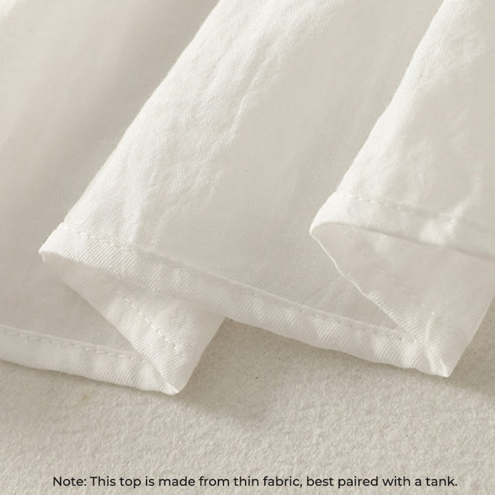 Buddha Stones White Buttons Ruffled Long Sleeve Women's Cotton Shirt - image 6