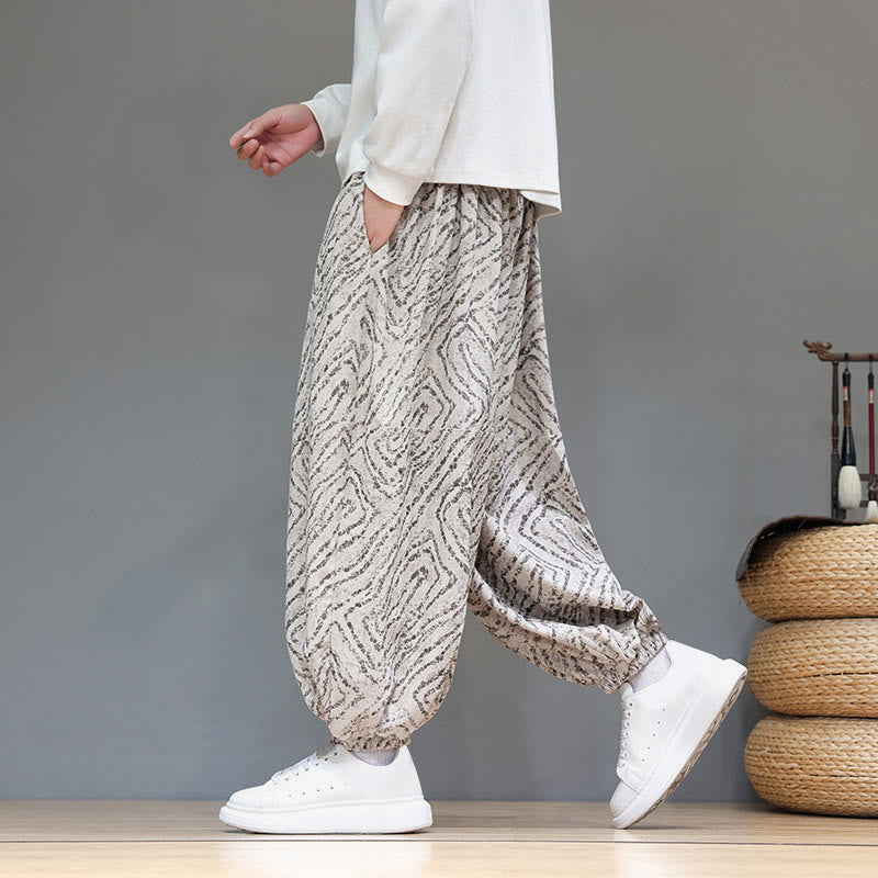 Buddha Stones Fall Texture Drawstring Design Corduroy Cotton Linen Men's Harem Pants With Pockets - image 1