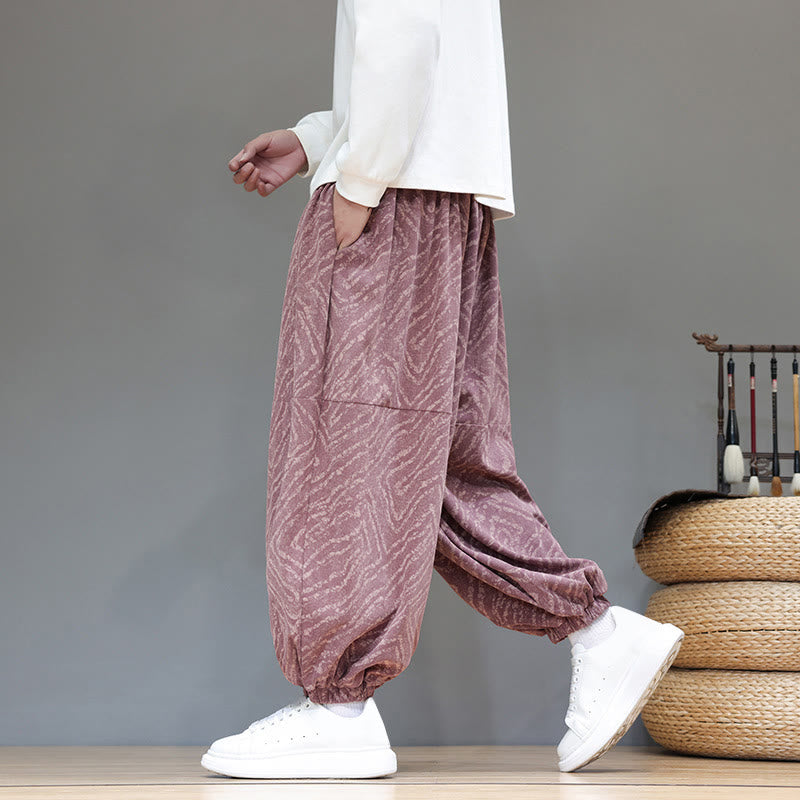 Buddha Stones Fall Texture Drawstring Design Corduroy Cotton Linen Men's Harem Pants With Pockets - PaleVioletRed - US/UK/AU46，EU56 (5XL) - image 21