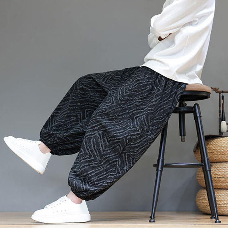 Buddha Stones Fall Texture Drawstring Design Corduroy Cotton Linen Men's Harem Pants With Pockets - image 18