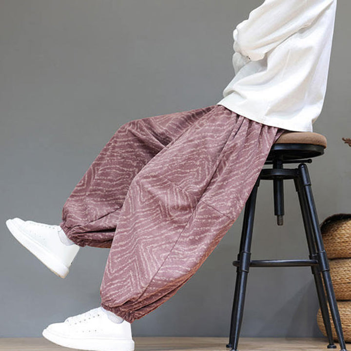 Buddha Stones Fall Texture Drawstring Design Corduroy Cotton Linen Men's Harem Pants With Pockets - image 28