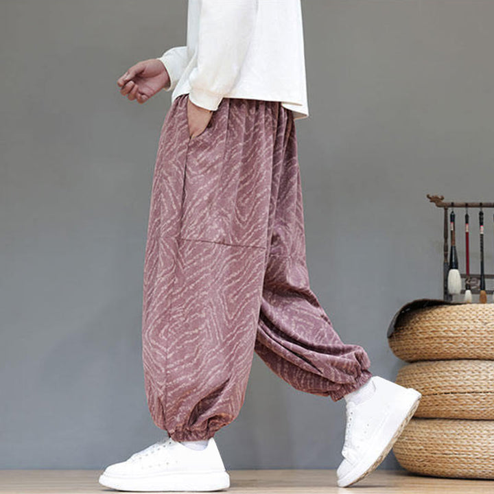 Buddha Stones Fall Texture Drawstring Design Corduroy Cotton Linen Men's Harem Pants With Pockets - image 24