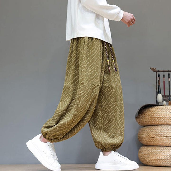 Buddha Stones Fall Texture Drawstring Design Corduroy Cotton Linen Men's Harem Pants With Pockets - image 38