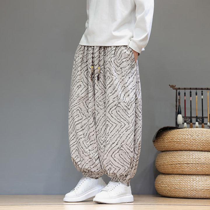 Buddha Stones Fall Texture Drawstring Design Corduroy Cotton Linen Men's Harem Pants With Pockets - image 3