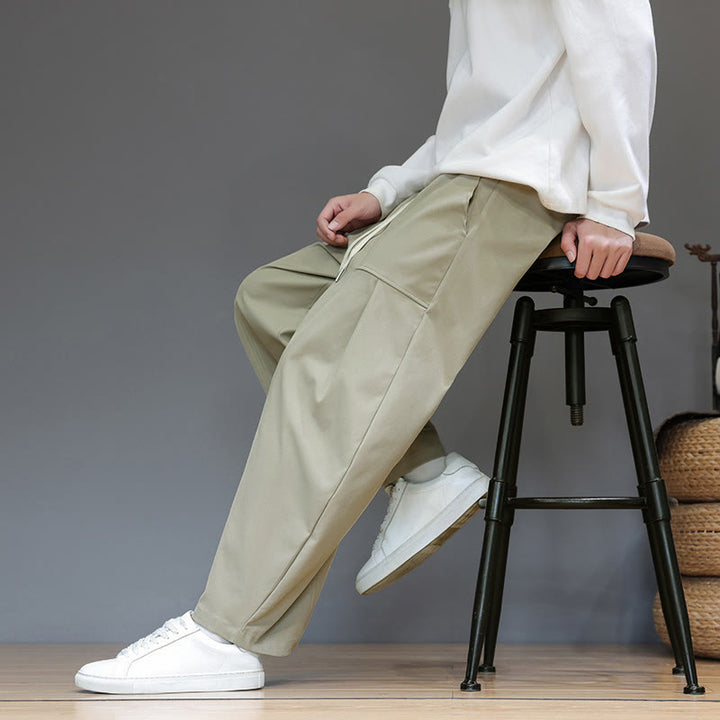 Buddha Stones Fall Pure Color Cotton Men's Cropped Harem Pants With Pockets - image 8