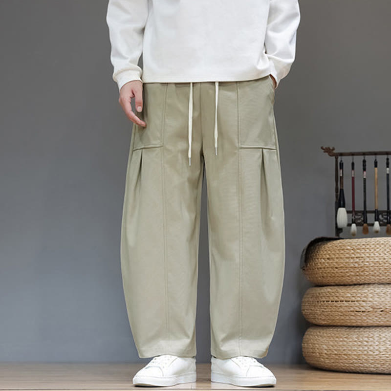 Buddha Stones Fall Pure Color Cotton Men's Cropped Harem Pants With Pockets - image 1