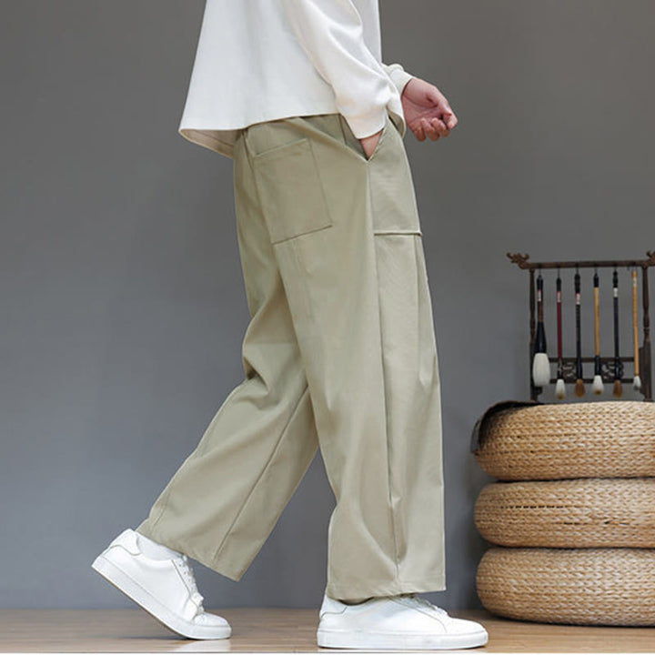 Buddha Stones Fall Pure Color Cotton Men's Cropped Harem Pants With Pockets - image 3