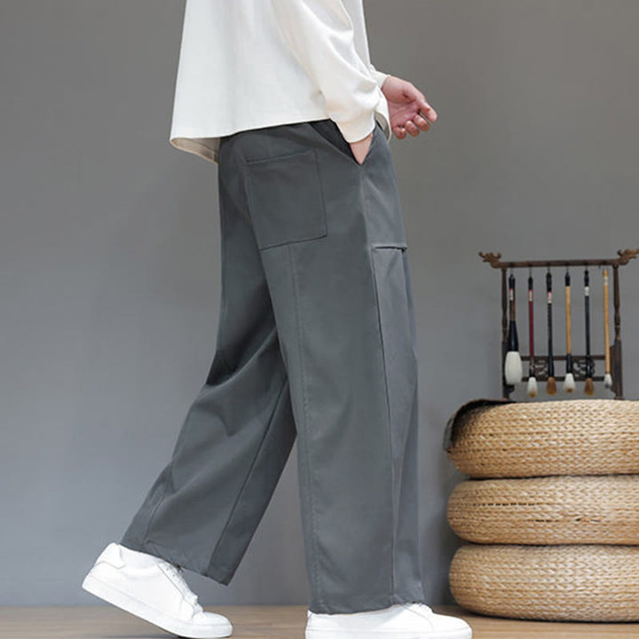 Buddha Stones Fall Pure Color Cotton Men's Cropped Harem Pants With Pockets - image 13