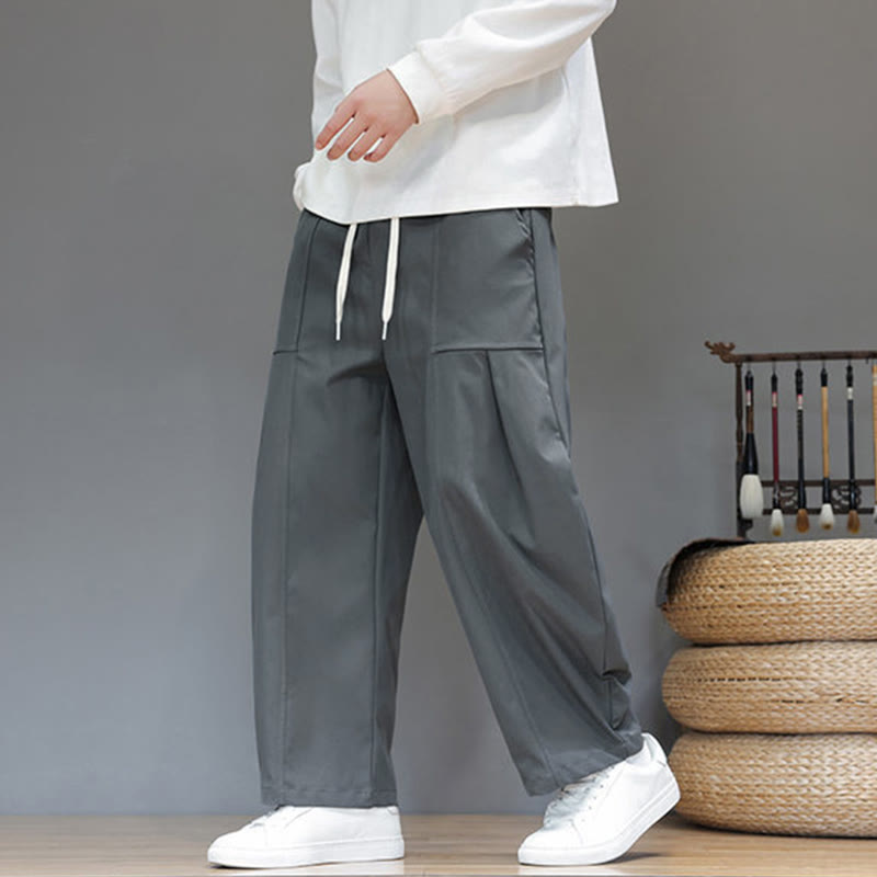 Buddha Stones Fall Pure Color Cotton Men's Cropped Harem Pants With Pockets - image 10