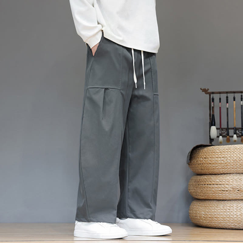 Buddha Stones Fall Pure Color Cotton Men's Cropped Harem Pants With Pockets - image 12
