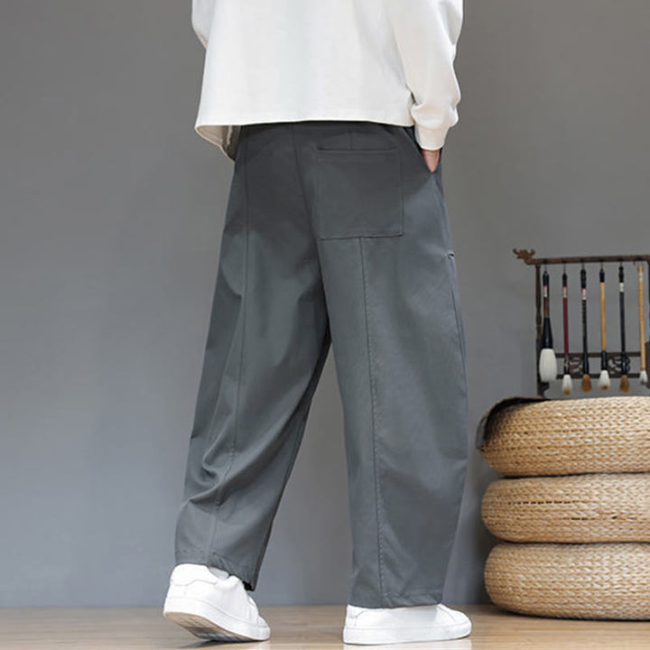 Buddha Stones Fall Pure Color Cotton Men's Cropped Harem Pants With Pockets - image 14