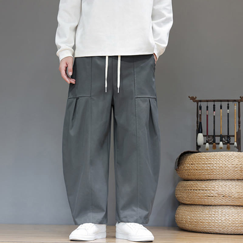 Buddha Stones Fall Pure Color Cotton Men's Cropped Harem Pants With Pockets - Gray - US/UK/AU46，EU56 (5XL) - image 9