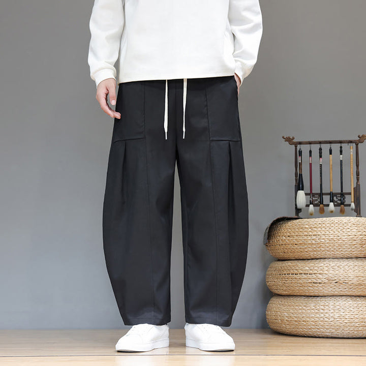 Buddha Stones Fall Pure Color Cotton Men's Cropped Harem Pants With Pockets - Black - US/UK/AU46，EU56 (5XL) - image 22