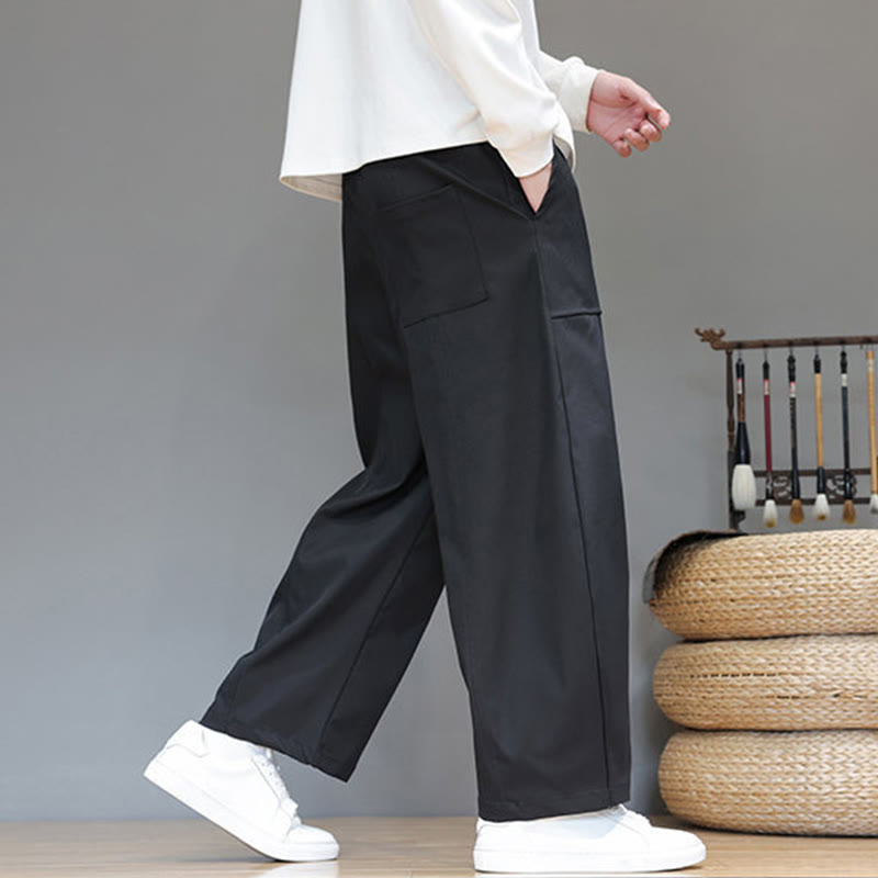 Buddha Stones Fall Pure Color Cotton Men's Cropped Harem Pants With Pockets - image 28