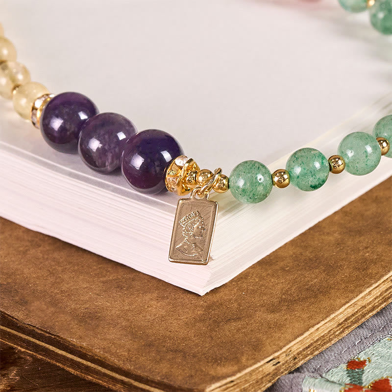 Buddha Stones Green Strawberry Quartz Citrine Queen Charm Calm Key Chain Phone Hanging Decoration - image 1