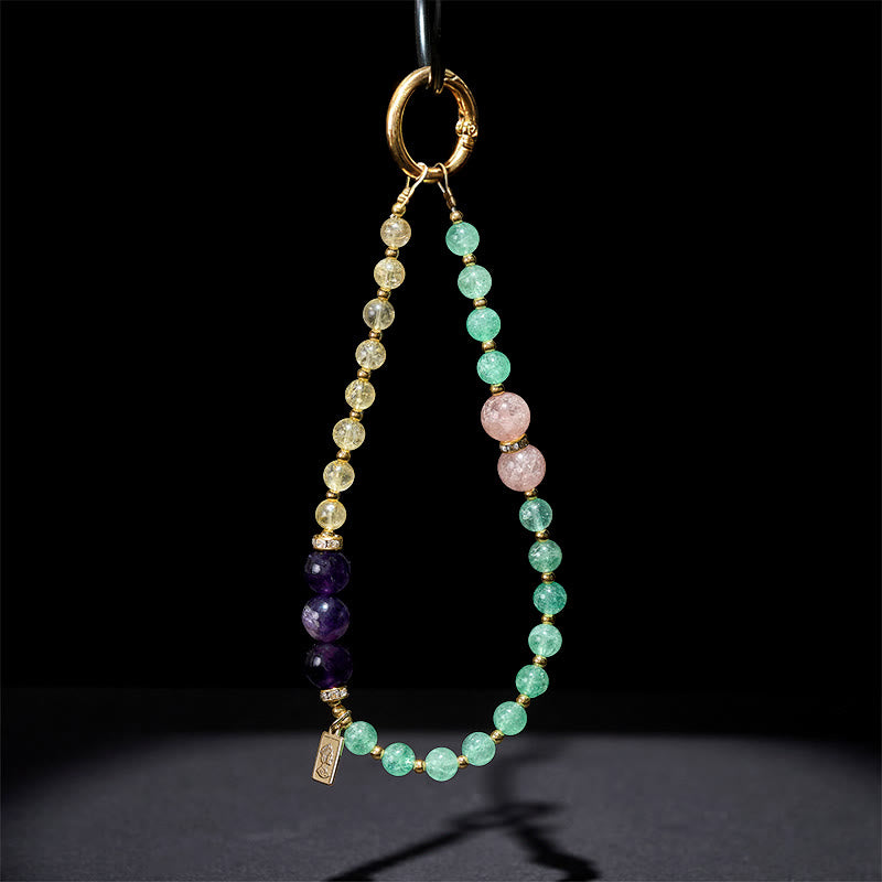 Buddha Stones Green Strawberry Quartz Citrine Queen Charm Calm Key Chain Phone Hanging Decoration - image 3