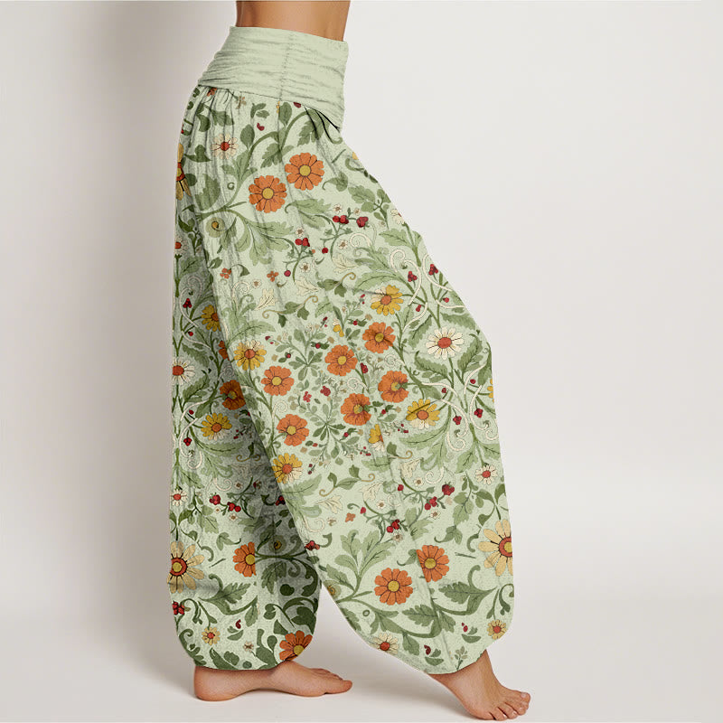 Buddha Stones Pure Cotton Colorful Flowers Vines Women's Elastic Waist Harem Pants - image 10