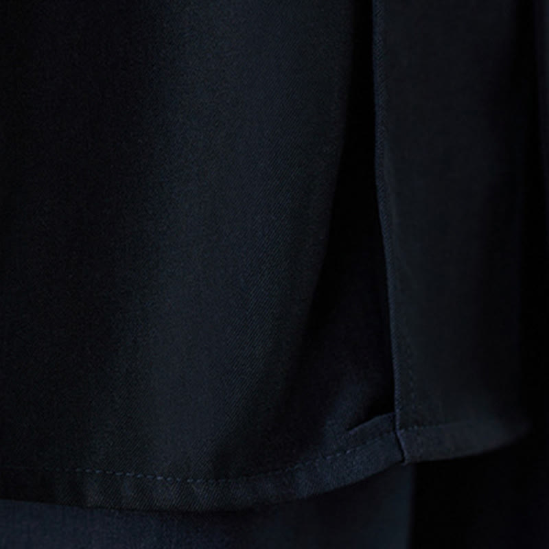 Buddha Stones Black Plain Frog-Button Lapel Women's Cotton Long Sleeve Shirt - image 9