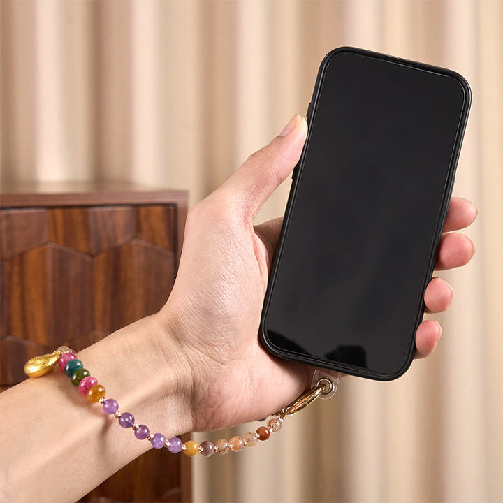 Buddha Stones Colorful Fu Character Amethyst Super Seven Crystal Key Chain Phone Hanging Decoration - image 4