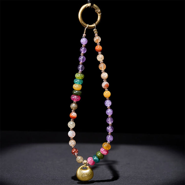 Buddha Stones Colorful Fu Character Amethyst Super Seven Crystal Key Chain Phone Hanging Decoration - image 3