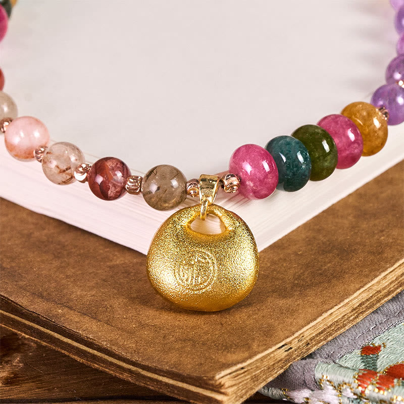 Buddha Stones Colorful Fu Character Amethyst Super Seven Crystal Key Chain Phone Hanging Decoration - image 1