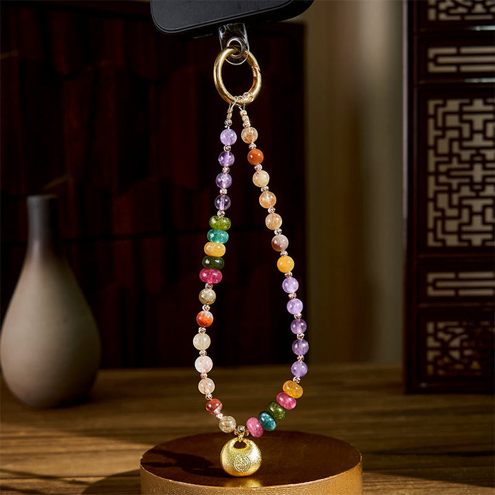 Buddha Stones Colorful Fu Character Amethyst Super Seven Crystal Key Chain Phone Hanging Decoration - image 2