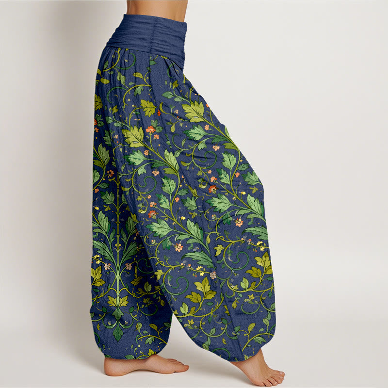 Buddha Stones Pure Cotton Classical Symmetrical Plant Leaf Pattern Women's Elastic Waist Harem Pants - image 2