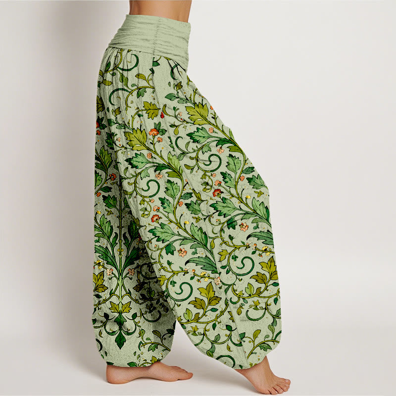 Buddha Stones Pure Cotton Classical Symmetrical Plant Leaf Pattern Women's Elastic Waist Harem Pants - image 7