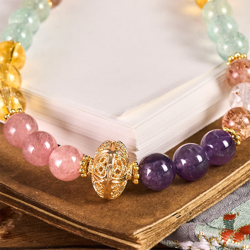 Buddha Stones 8mm Multicolored Amethyst Strawberry Quartz Balance Key Chain Phone Hanging Decoration - image 1