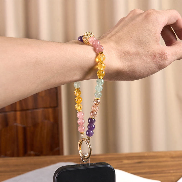 Buddha Stones 8mm Multicolored Amethyst Strawberry Quartz Balance Key Chain Phone Hanging Decoration - image 5