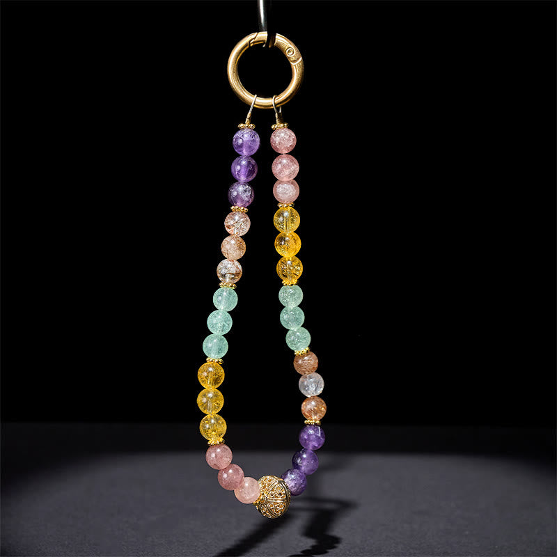 Buddha Stones 8mm Multicolored Amethyst Strawberry Quartz Balance Key Chain Phone Hanging Decoration - image 3