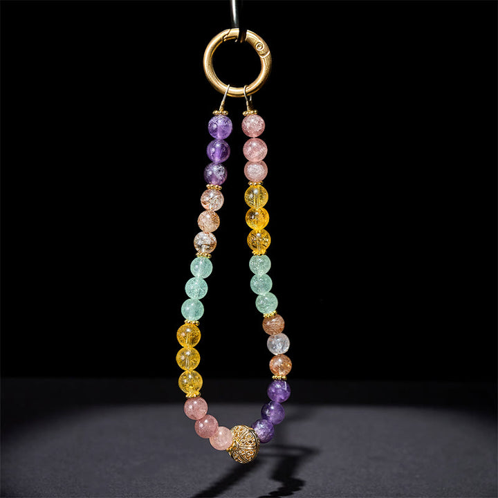 Buddha Stones 8mm Multicolored Amethyst Strawberry Quartz Balance Key Chain Phone Hanging Decoration - image 3