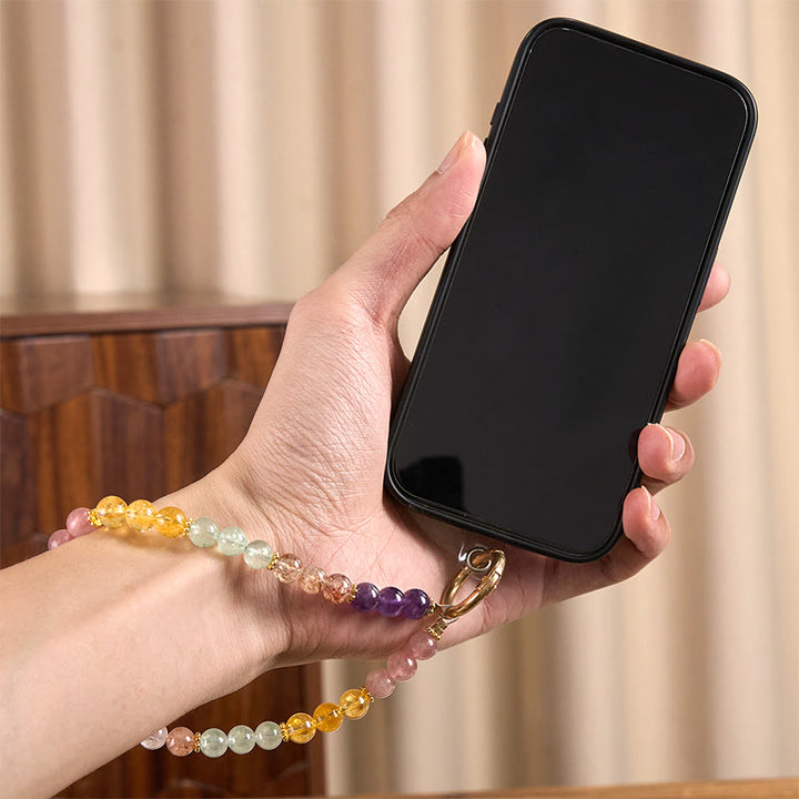 Buddha Stones 8mm Multicolored Amethyst Strawberry Quartz Balance Key Chain Phone Hanging Decoration - image 4