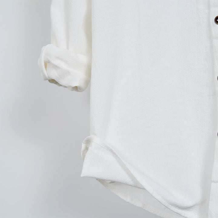 Buddha Stones Solid Color Long Sleeve Hooded Drawstring Buttons Linen Men's Shirt - image 8