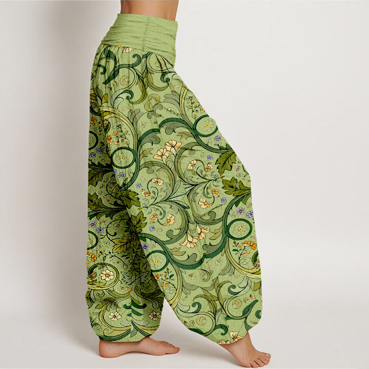Buddha Stones Pure Cotton Layered Leaves Vines Flowers Pattern Women's Elastic Waist Harem Pants - image 7