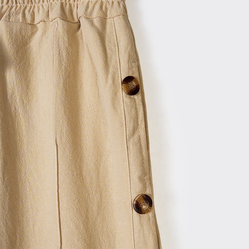 Buddha Stones Solid Color Side Buttons Men's Cotton Pants With Pockets - image 2