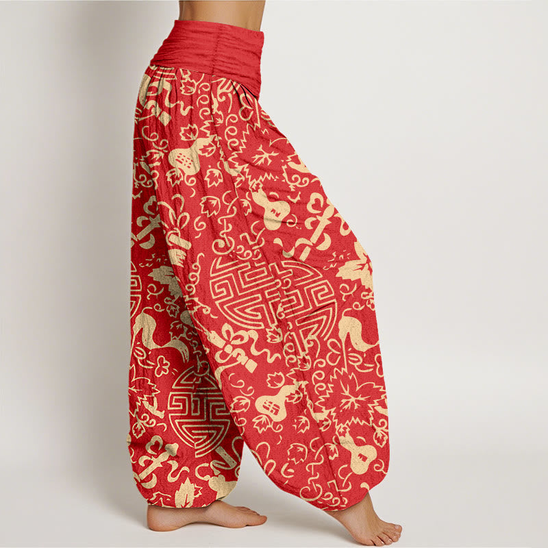 Buddha Stones Pure Cotton Chinese Character Gourd Auspicious Pattern Women's Elastic Waist Harem Pants - image 10