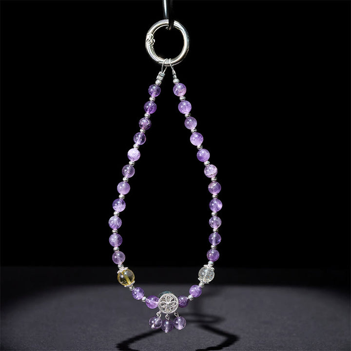 Buddha Stones Amethyst Flower Charm Spiritual Awareness Beaded Key Chain Phone Hanging Decoration - image 3