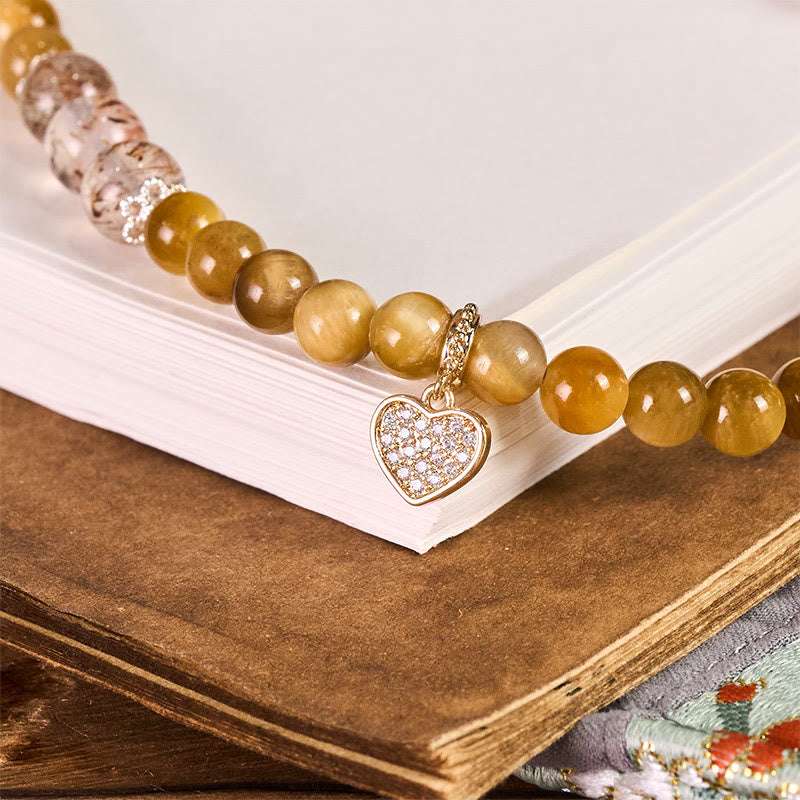 Buddha Stones Golden Tiger Eye Red Tiger Eye Heart Charm Strength Key Chain Phone Hanging Decoration - image 1