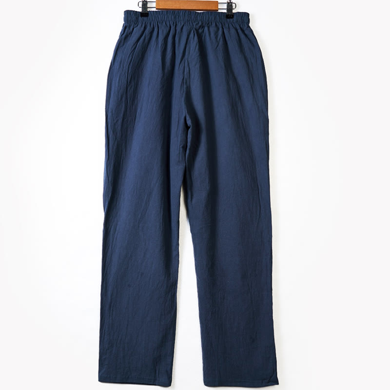 Buddha Stones Solid Color Buttons Drawstring Men's Cotton Pants With Pockets - image 6