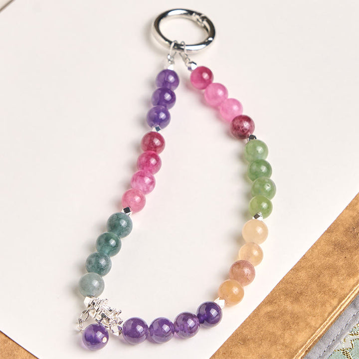 Buddha Stones 8mm Natural Amethyst Balance Beaded Key Chain Phone Hanging Decoration - Amethyst(Relieves stress ♥ Communication) - image 0