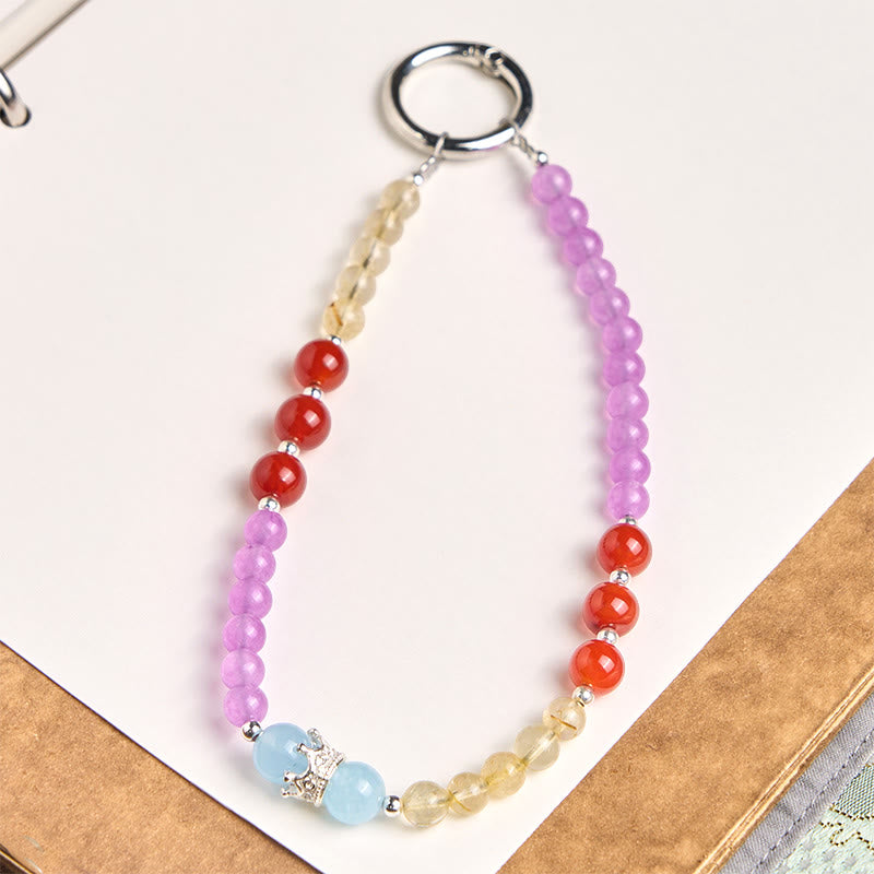 Buddha Stones Purple Chalcedony Citrine Crown Beaded Harmony Key Chain Phone Hanging Decoration - Purple Chalcedony(Positive ♥ Harmony) - image 0
