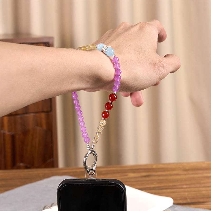 Buddha Stones Purple Chalcedony Citrine Crown Beaded Harmony Key Chain Phone Hanging Decoration - image 3