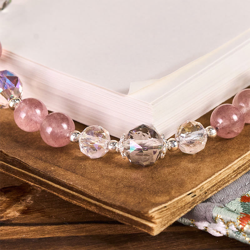 Buddha Stones Year of the Horse Strawberry Quartz White Cat's Eye Key Chain Phone Hanging Decoration - image 2